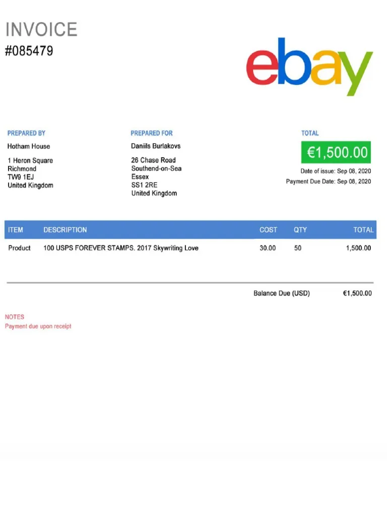 eBay VAT Invoice